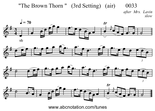 The Brown Thorn    (3rd Setting)   (air)       0033 - staff notation