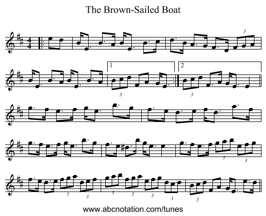 The Brown-Sailed Boat - staff notation