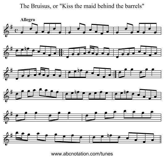The Bruisus, or Kiss the maid behind the barrels - staff notation