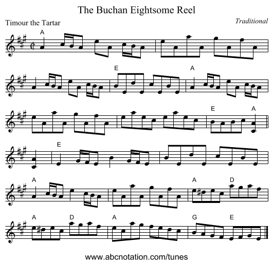 The Buchan Eightsome Reel - staff notation