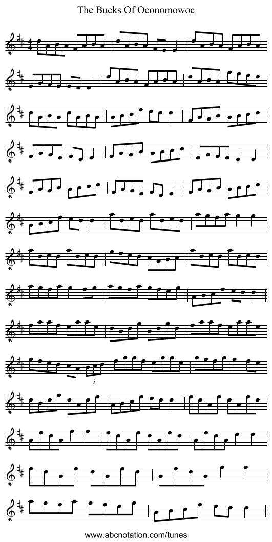 The Bucks Of Oconomowoc - staff notation