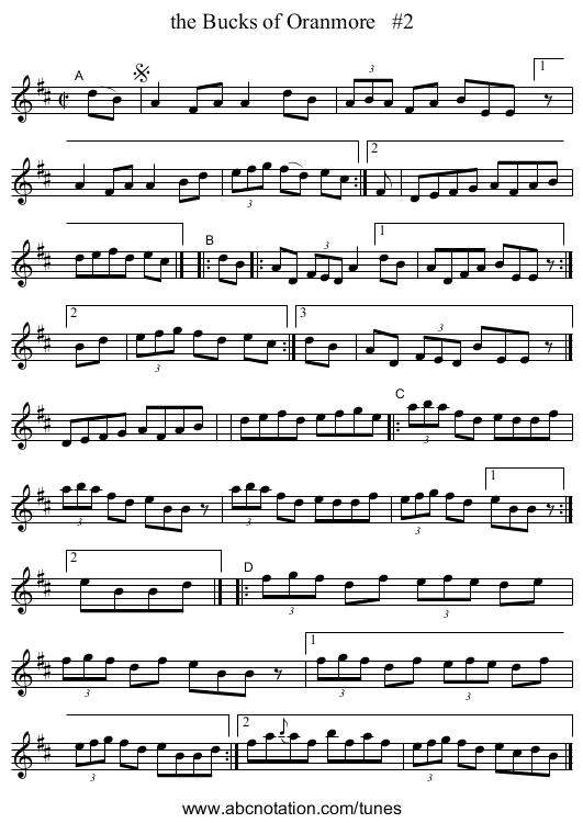 the Bucks of Oranmore   #2 - staff notation