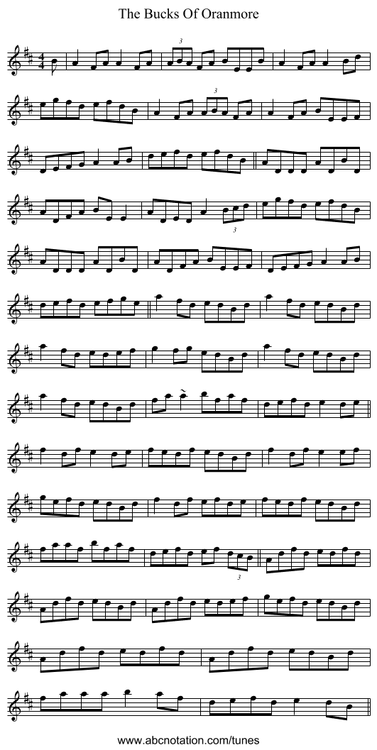 The Bucks Of Oranmore - staff notation