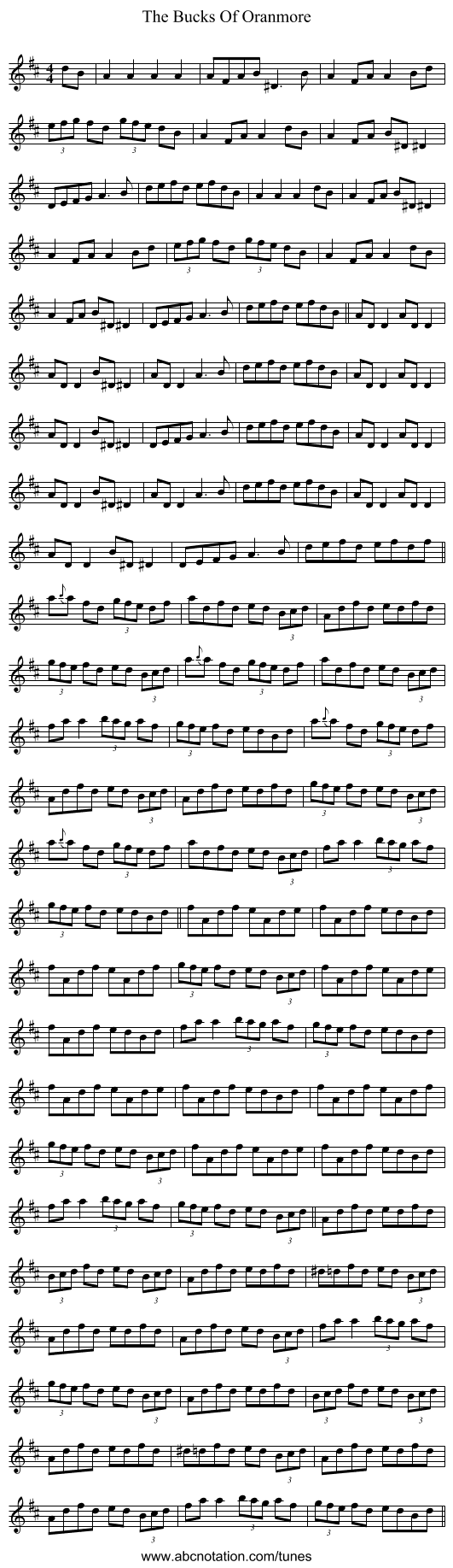 The Bucks Of Oranmore - staff notation