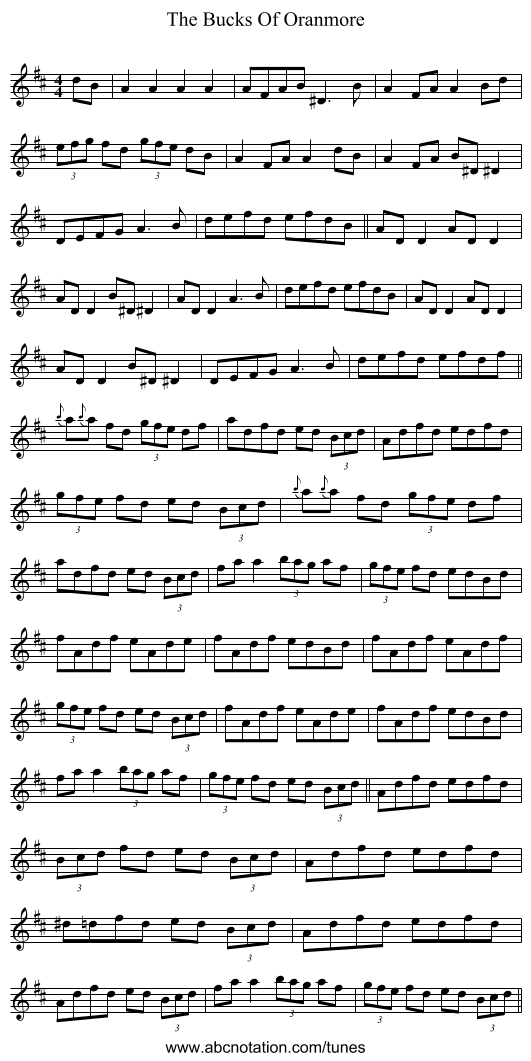 The Bucks Of Oranmore - staff notation