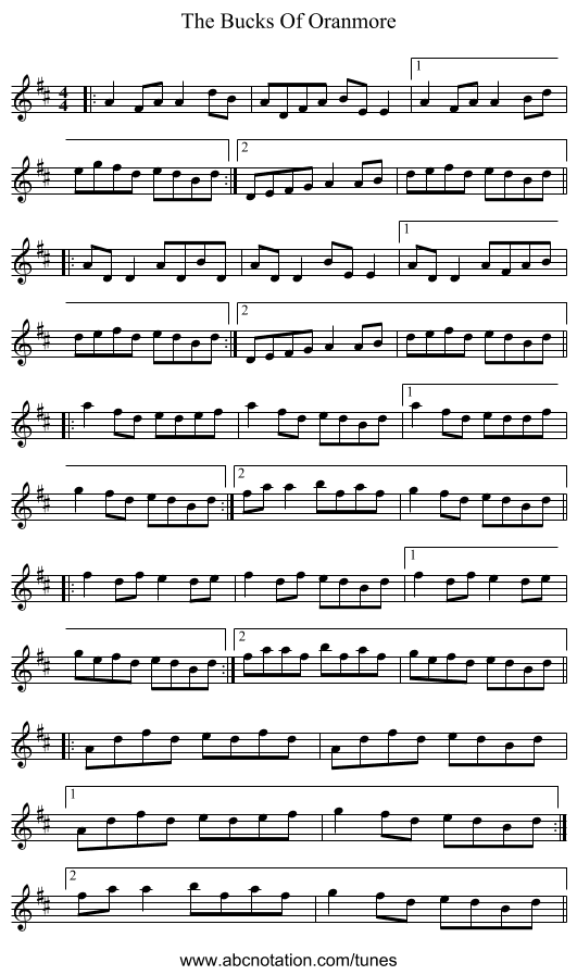The Bucks Of Oranmore - staff notation