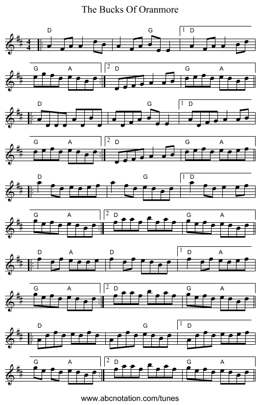The Bucks Of Oranmore - staff notation
