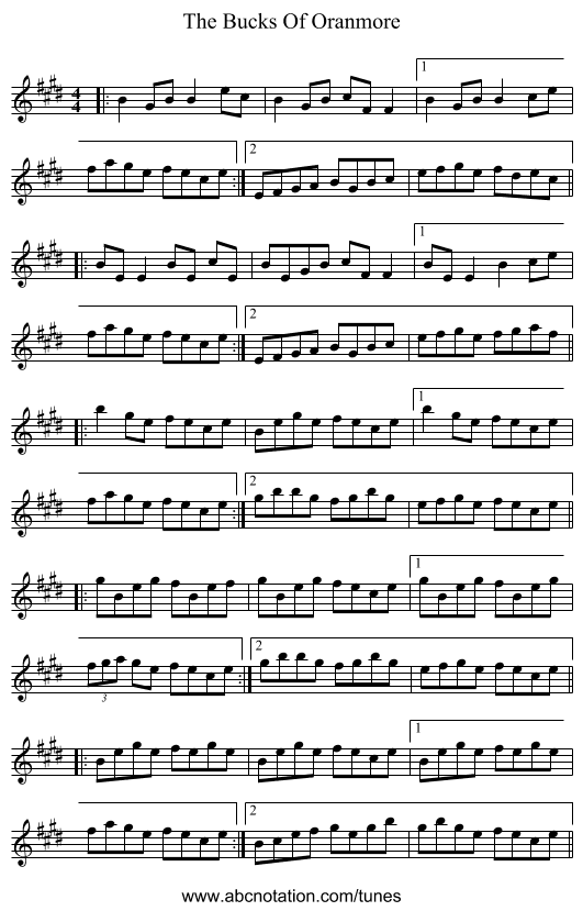 The Bucks Of Oranmore - staff notation