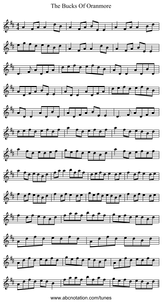 The Bucks Of Oranmore - staff notation