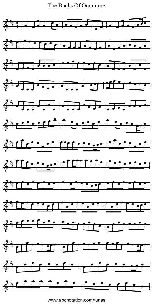 The Bucks Of Oranmore - staff notation