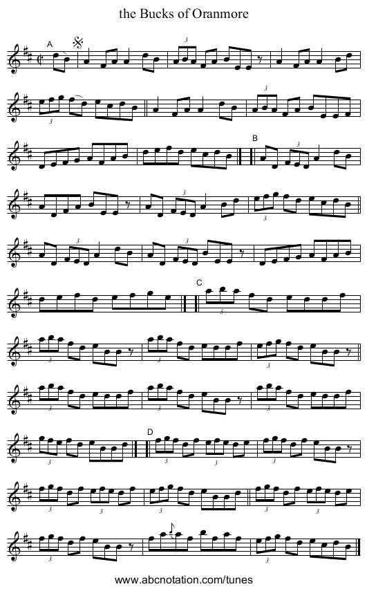 the Bucks of Oranmore - staff notation