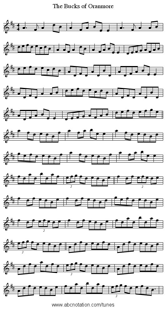 The Bucks of Oranmore - staff notation