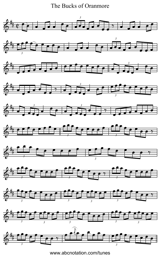 The Bucks of Oranmore - staff notation
