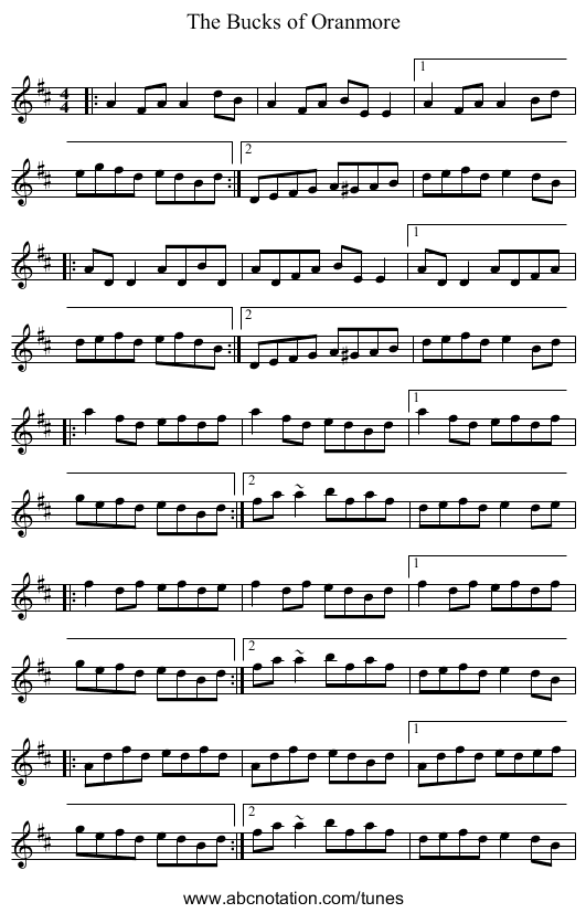 The Bucks of Oranmore - staff notation