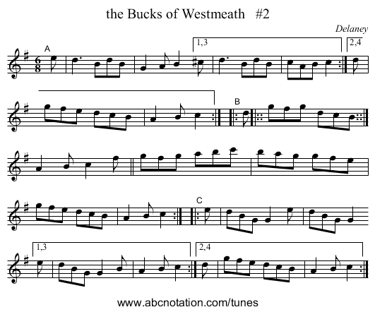 the Bucks of Westmeath #2 - staff notation