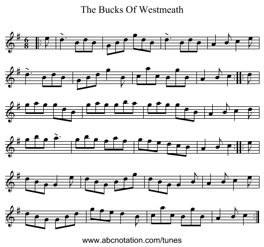 The Bucks Of Westmeath - staff notation