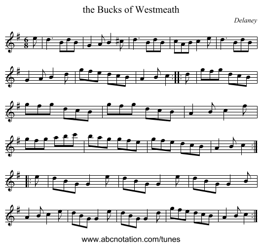 the Bucks of Westmeath - staff notation