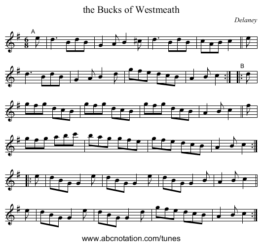 the Bucks of Westmeath - staff notation