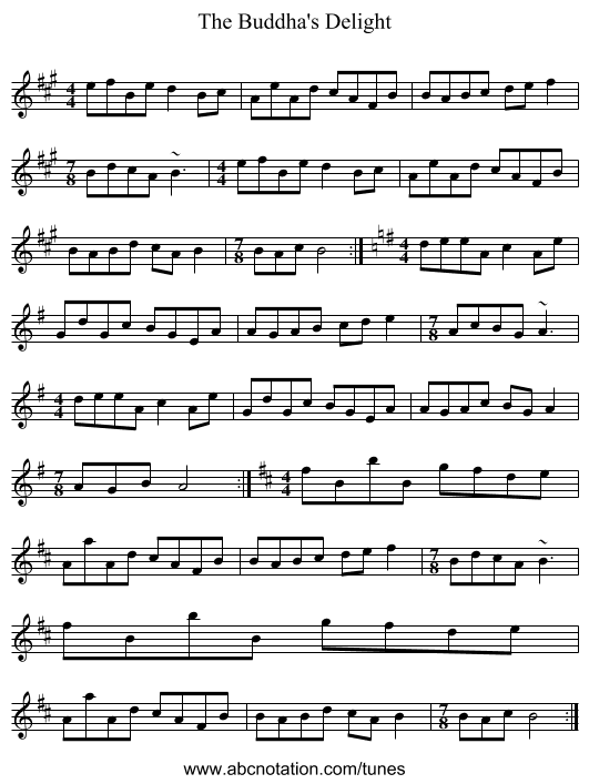 The Buddha's Delight - staff notation