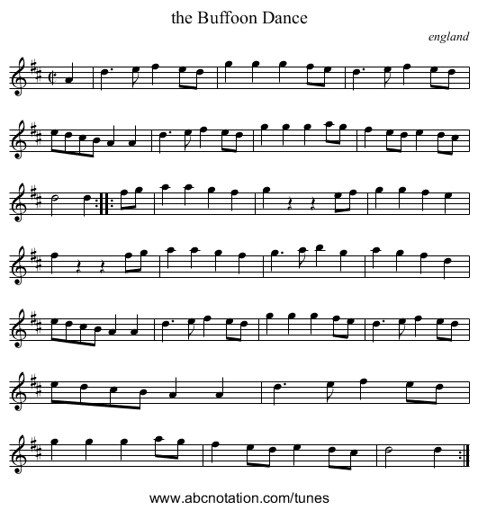 the Buffoon Dance - staff notation
