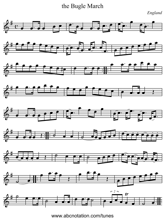the Bugle March - staff notation