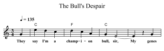 The Bull's Despair - staff notation