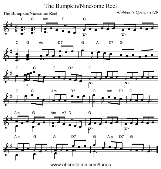 The Bumpkin/Ninesome Reel - staff notation