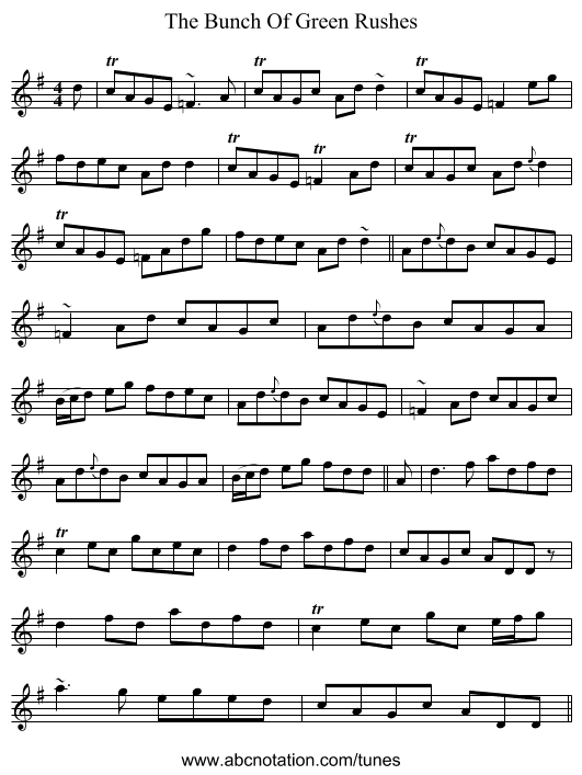 The Bunch Of Green Rushes - staff notation