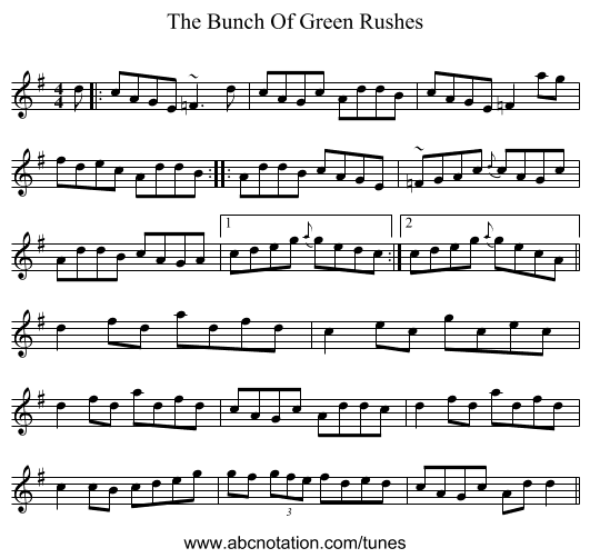 The Bunch Of Green Rushes - staff notation