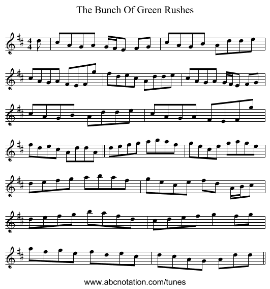 The Bunch Of Green Rushes - staff notation