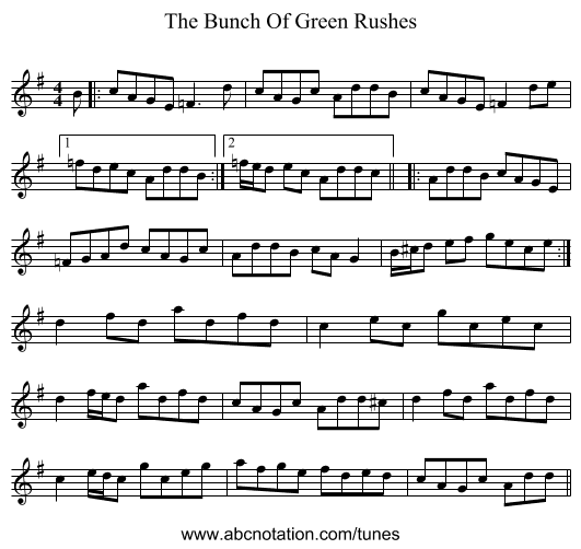 The Bunch Of Green Rushes - staff notation