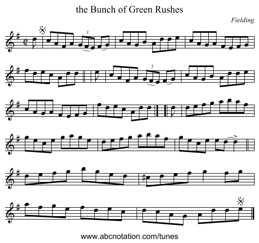 the Bunch of Green Rushes - staff notation
