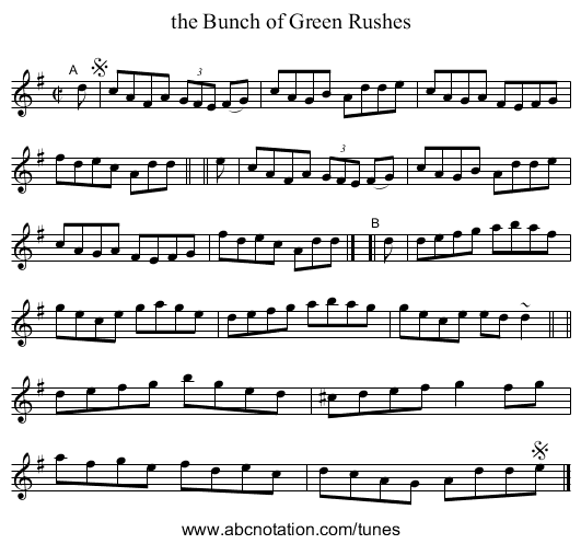 the Bunch of Green Rushes - staff notation