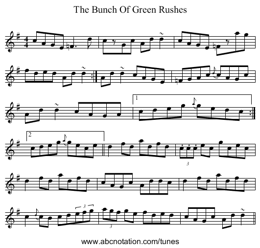 The Bunch Of Green Rushes - staff notation