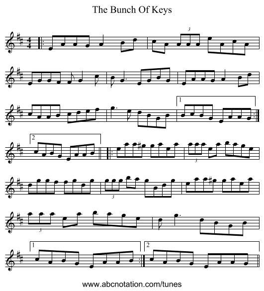 The Bunch Of Keys - staff notation