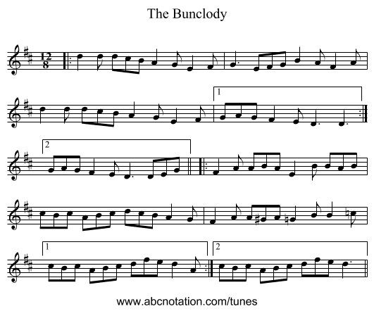 The Bunclody - staff notation
