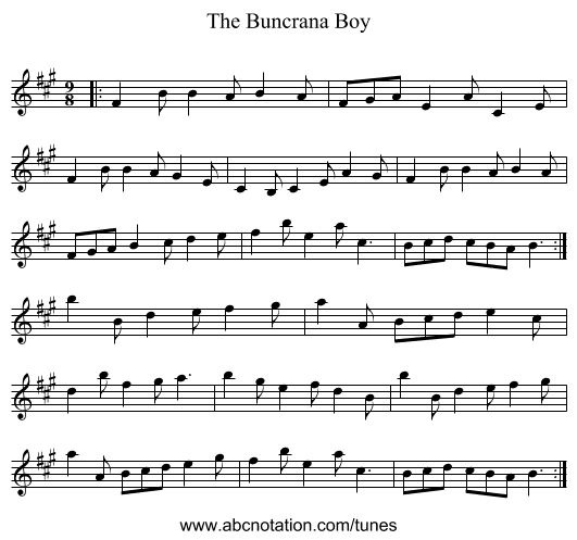 The Buncrana Boy - staff notation