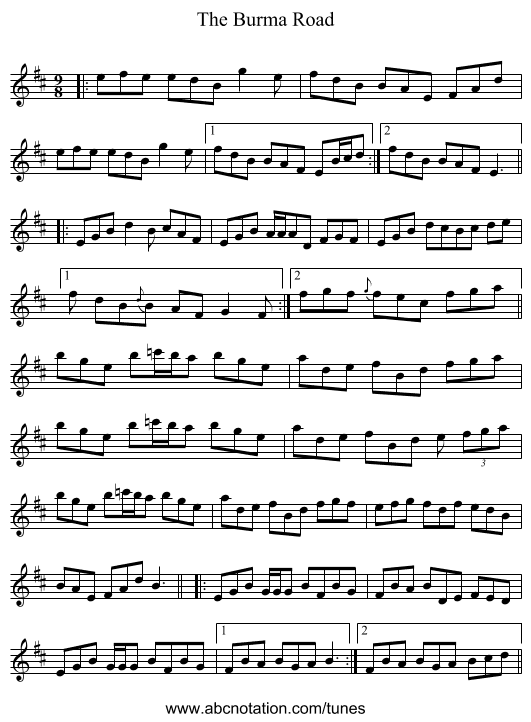 The Burma Road - staff notation