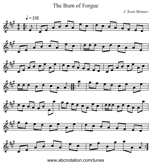 The Burn of Forgue - staff notation