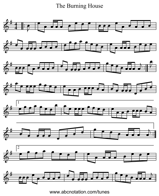 The Burning House - staff notation