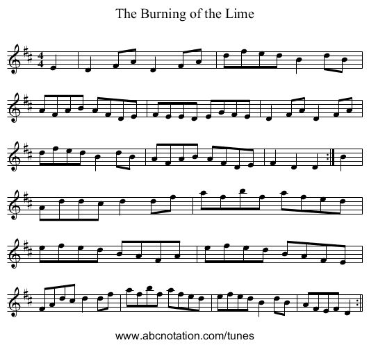 The Burning of the Lime - staff notation
