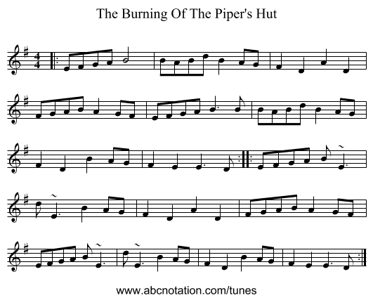The Burning Of The Piper's Hut - staff notation