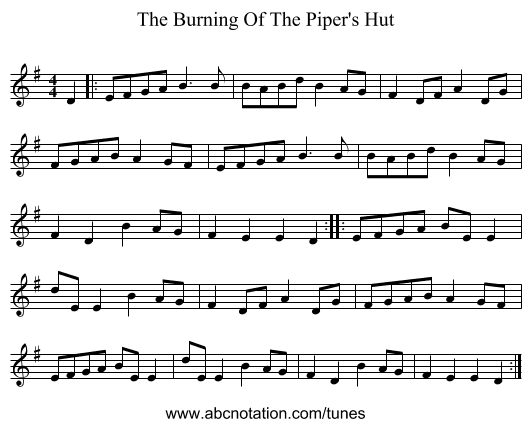 The Burning Of The Piper's Hut - staff notation