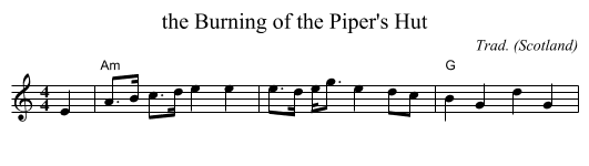 the Burning of the Piper's Hut - staff notation