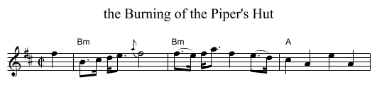 the Burning of the Piper's Hut - staff notation