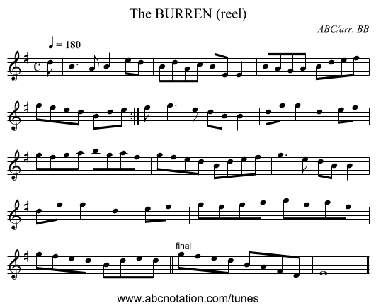 The BURREN (reel) - staff notation