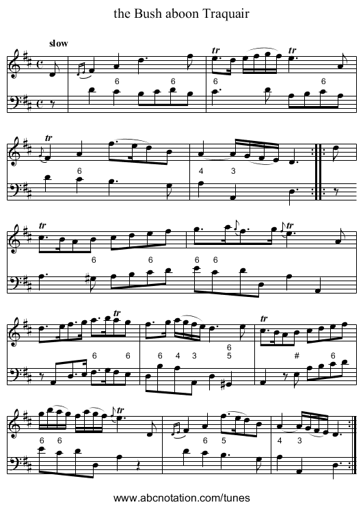 the Bush aboon Traquair - staff notation