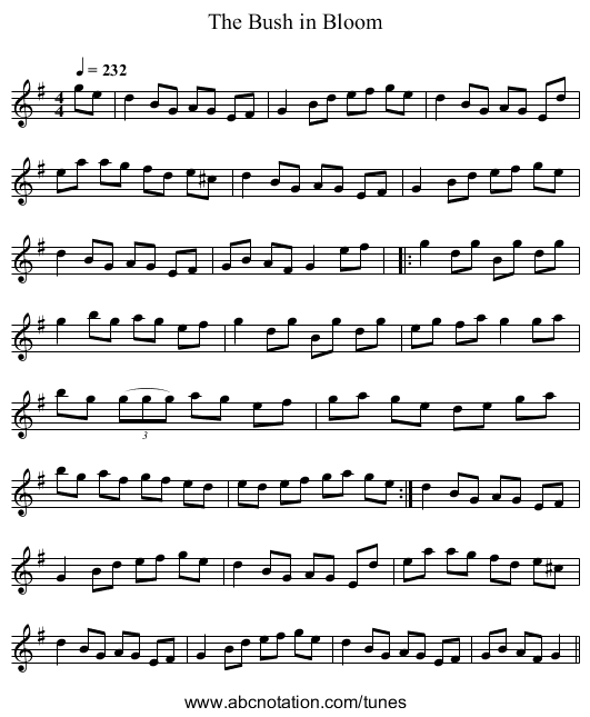 The Bush in Bloom - staff notation