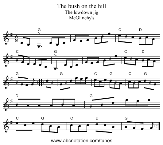 The bush on the hill - staff notation