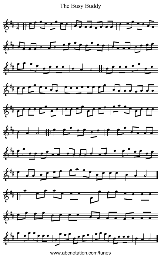 The Busy Buddy - staff notation